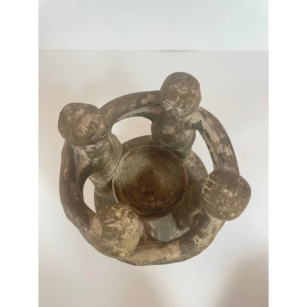 Vintage Clay Pottery‎ Circle of Friends 4 Figure Candle Holder 7